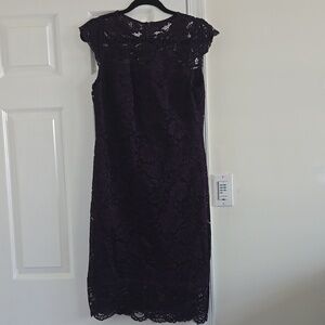 Lauren By Ralph Lauren Deep Purple Lace Midi Dress